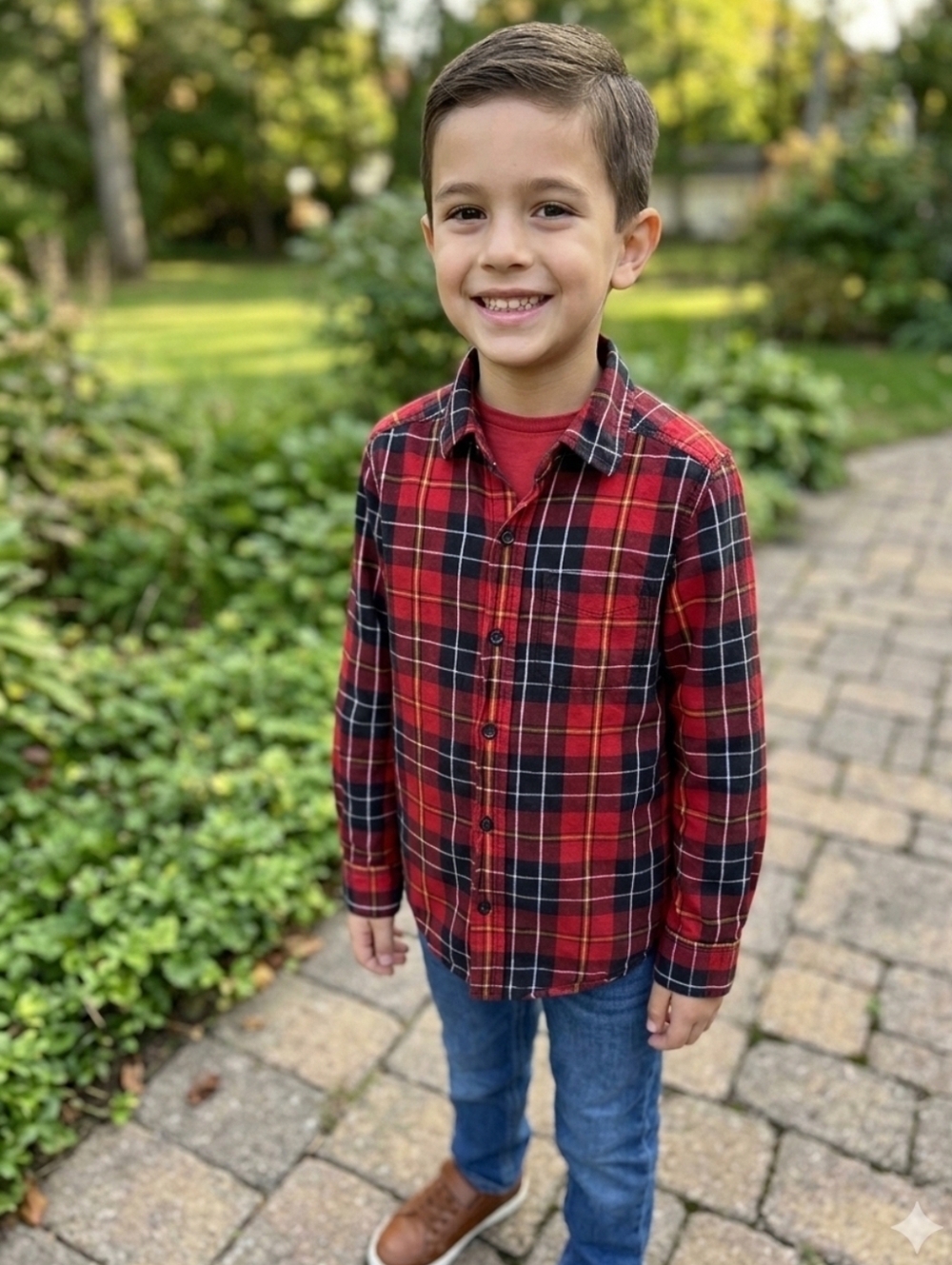 Place Red and Black Plaid Button-Down Shirt
